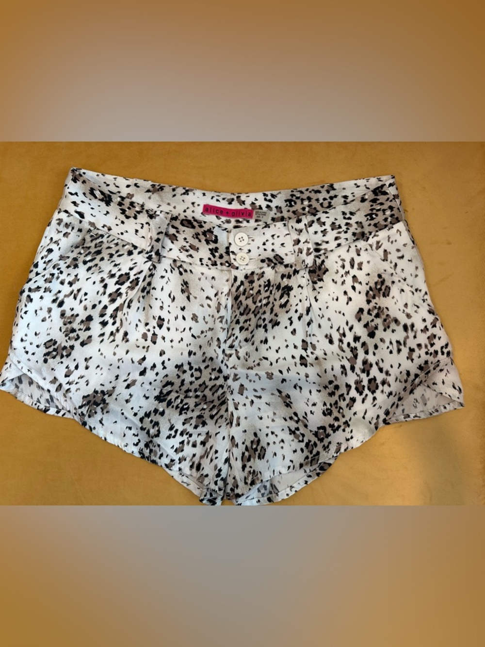 Alice + Olivia White Leopard Silk Shorts